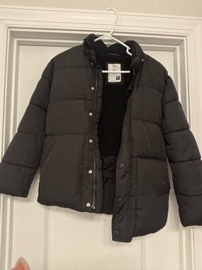 GAP Kids Black Puffer Jacket with Sherpa Lining-